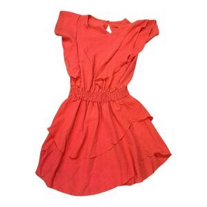 Ruffled Coral Dress Romper Elastic Waist & Layered Skirt Polyester Beach Medium